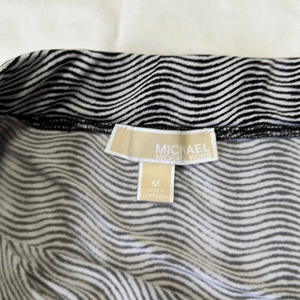 Michael Kors Maxi Skirt Medium Black Wave Print Pull On Drawstring Stretch